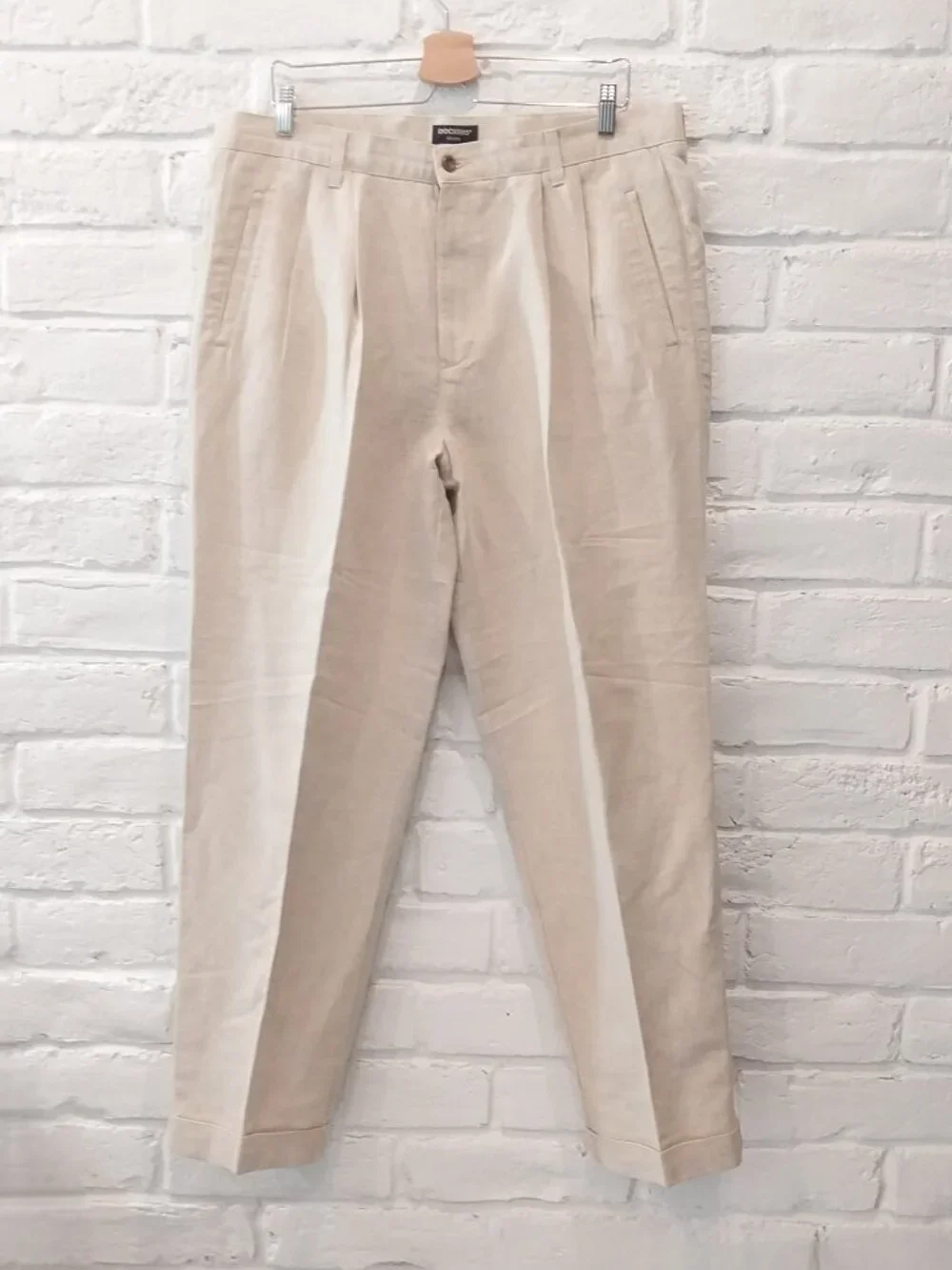 Vintage 90s Dockers Khakis Pants 38x32 Beige Relaxed Fit Two-Pleated Linen Cotto